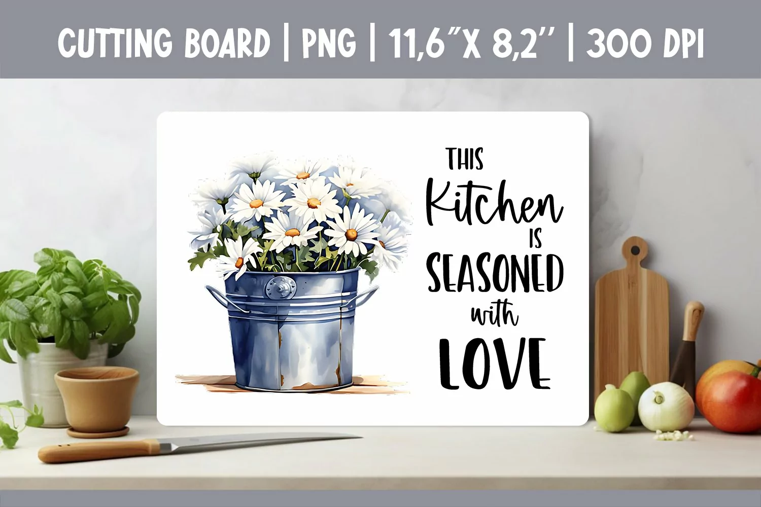Farmhouse Kitchen Cutting Board Sublimation Design Flowers product image 1