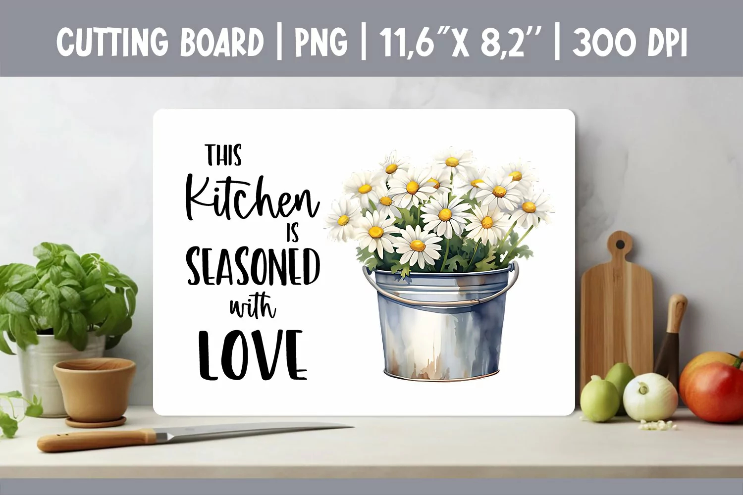 Farmhouse Kitchen Cutting Board Sublimation Design Flowers product image 1