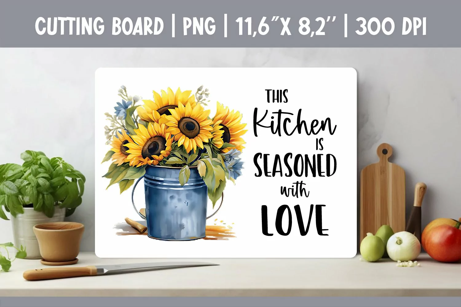 Farmhouse Kitchen Cutting Board Sublimation Design Flowers product image 1