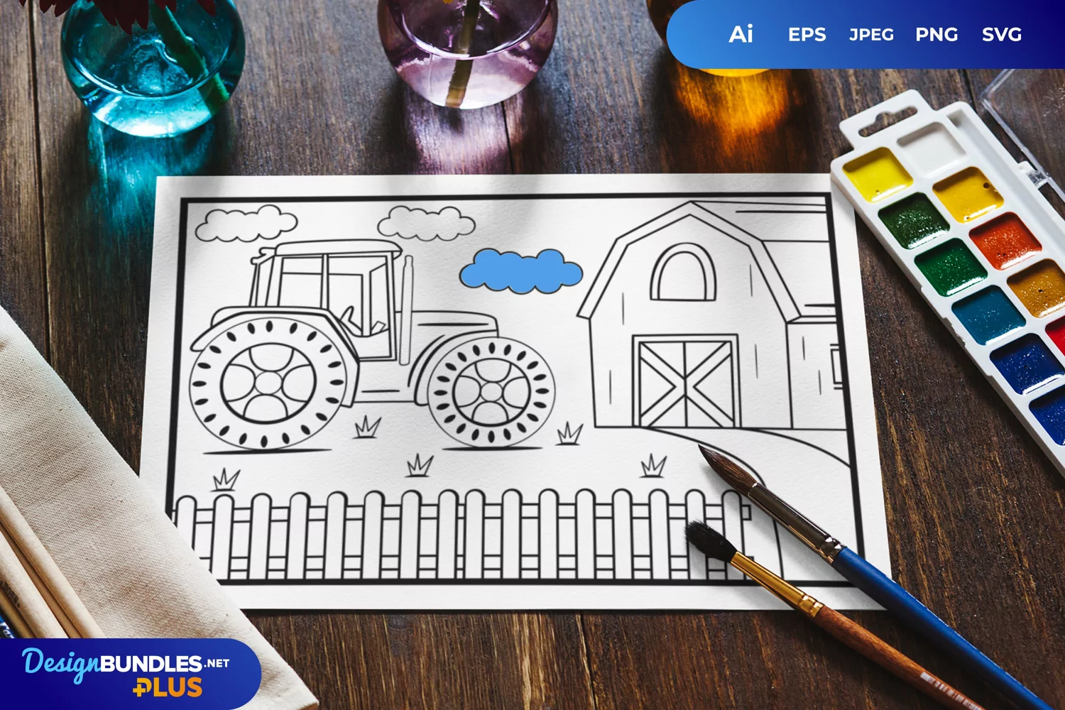 Farmer Tractor in The Farm Coloring Page product image 1
