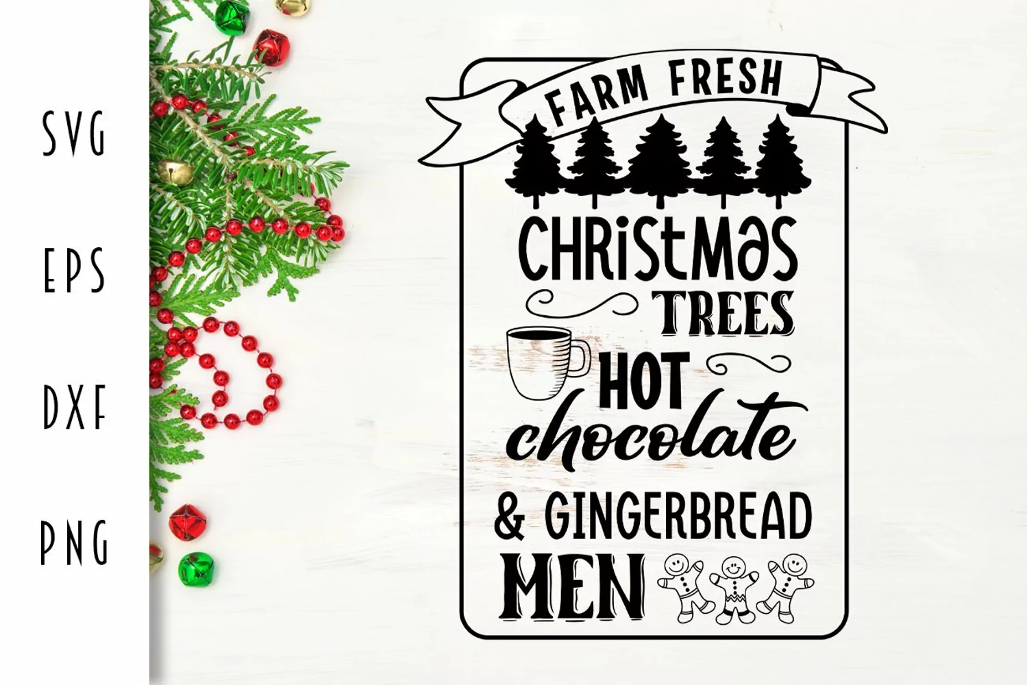 Christmas Farm Sign SVG - Christmas Trees, Hot Chocolate Cut product image 1