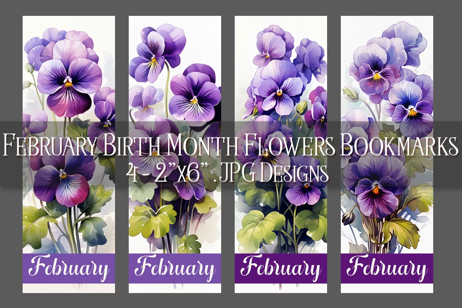 Floral Bookmark, February Bookmark, Violets Bookmarks, s2 product image 1
