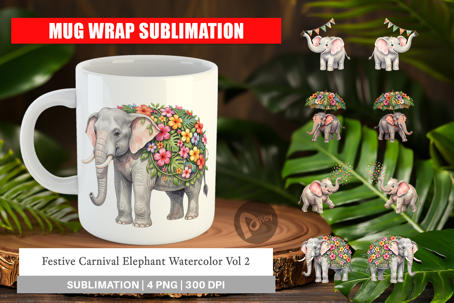 Festive Carnival Elephant Mug Wrap product image 1