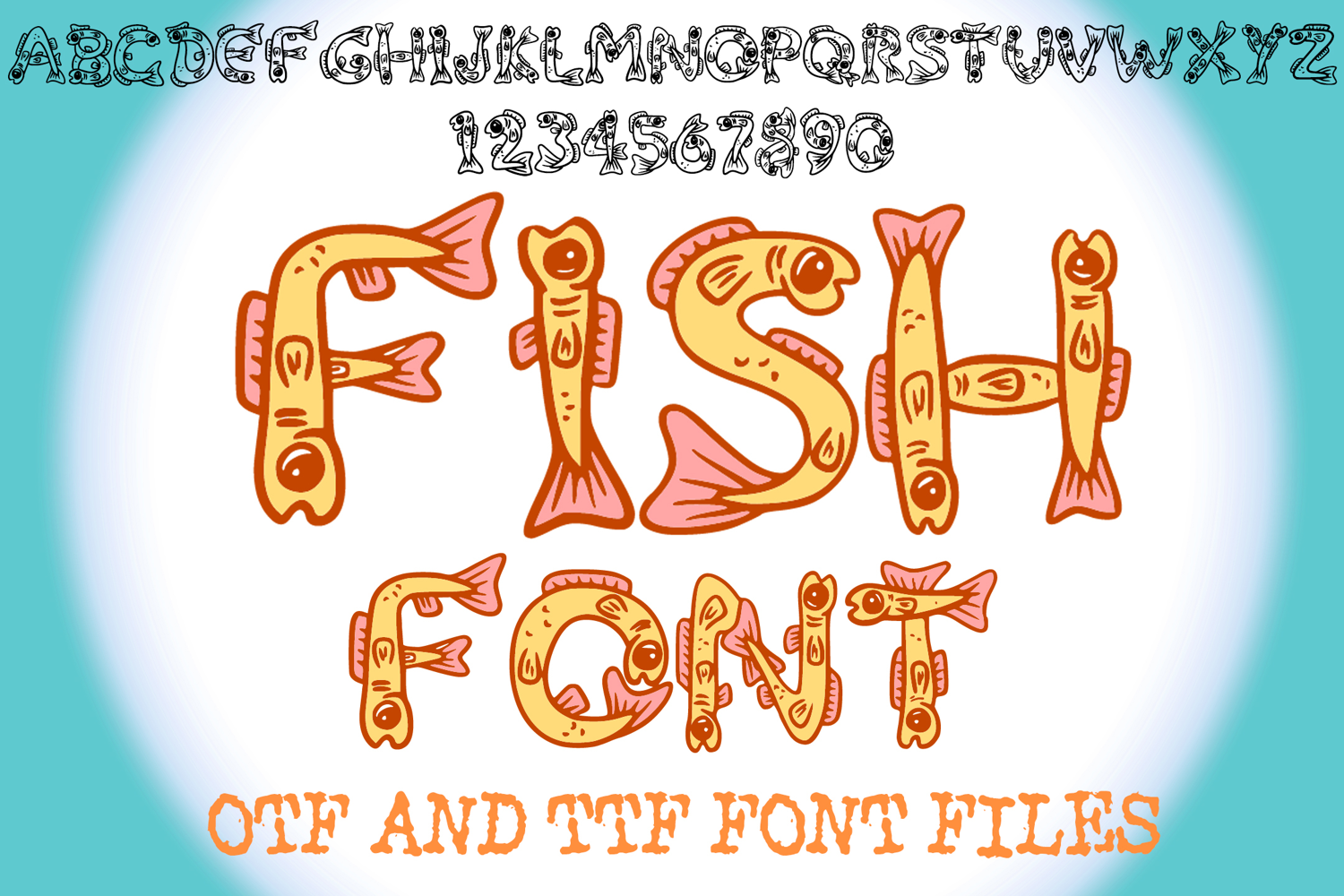 Fish Lettering ABC Text Font Alphabet OTF Goldfish Type Illustration by Squeeb Creative