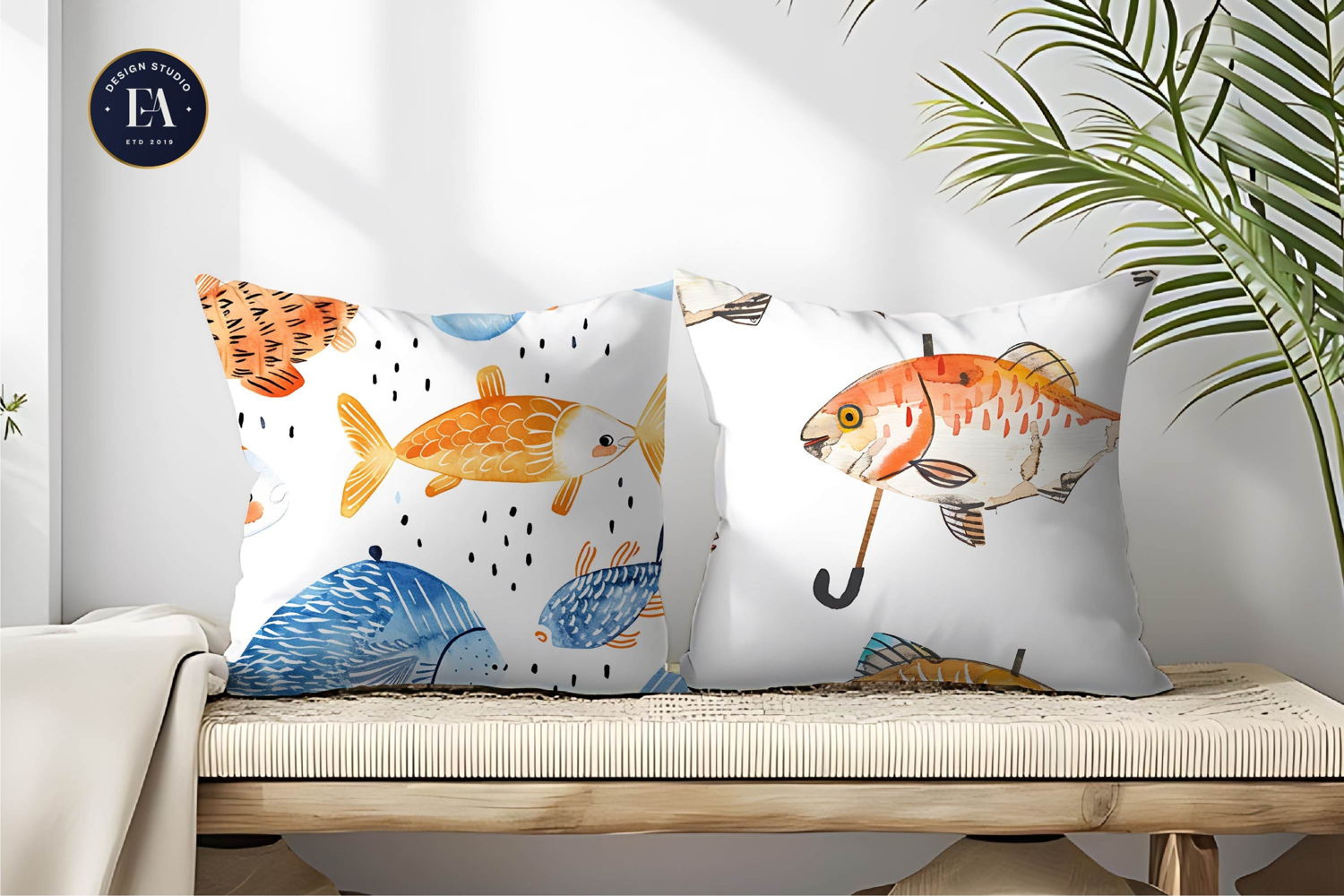 Fantasy Watercolor Fish with Umbrella Fins Digital Paper product image 1