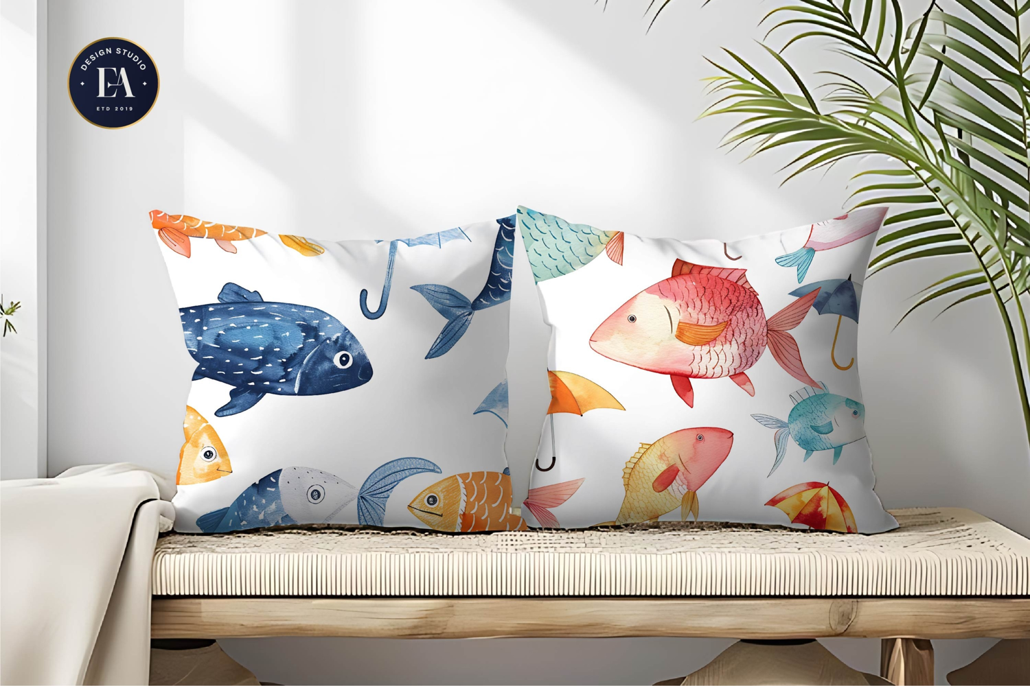 Fish with Umbrella Fins Watercolor Seamless Digital Paper product image 1