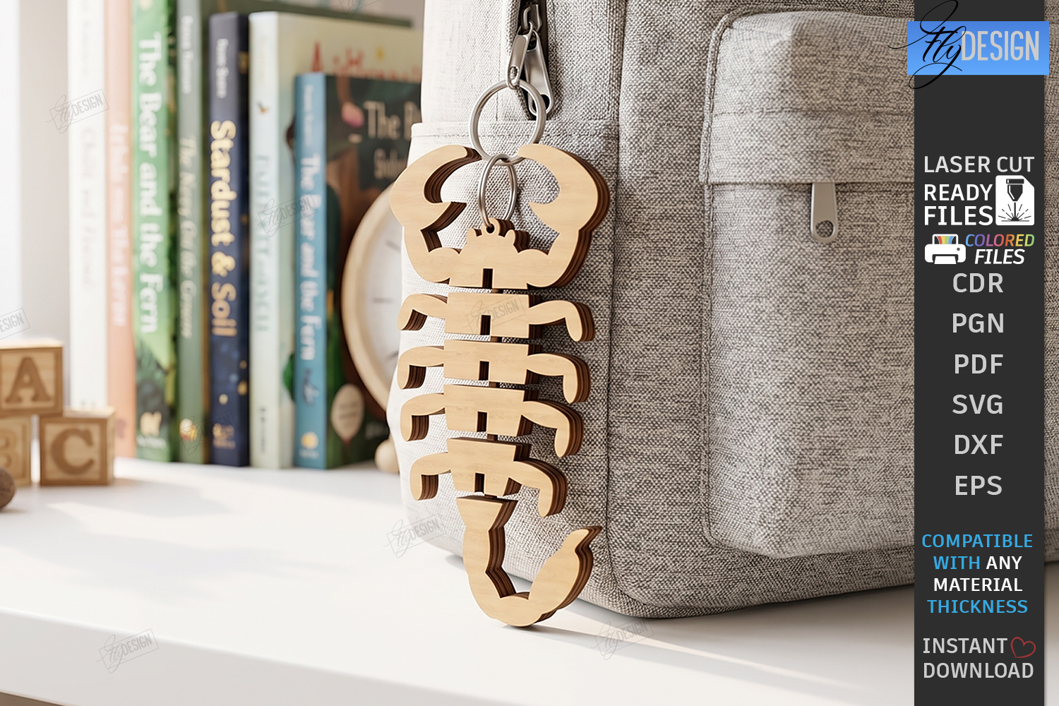 Flexible Animals Keychain Laser Cut | Wooden Scorpio | CNC product image 1