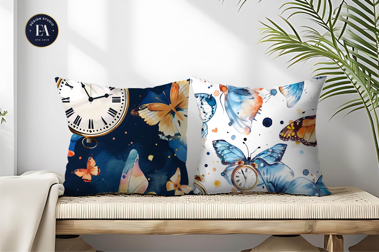 Whimsical Clocks with Wings Fantasy Watercolor Digital Paper product image 1