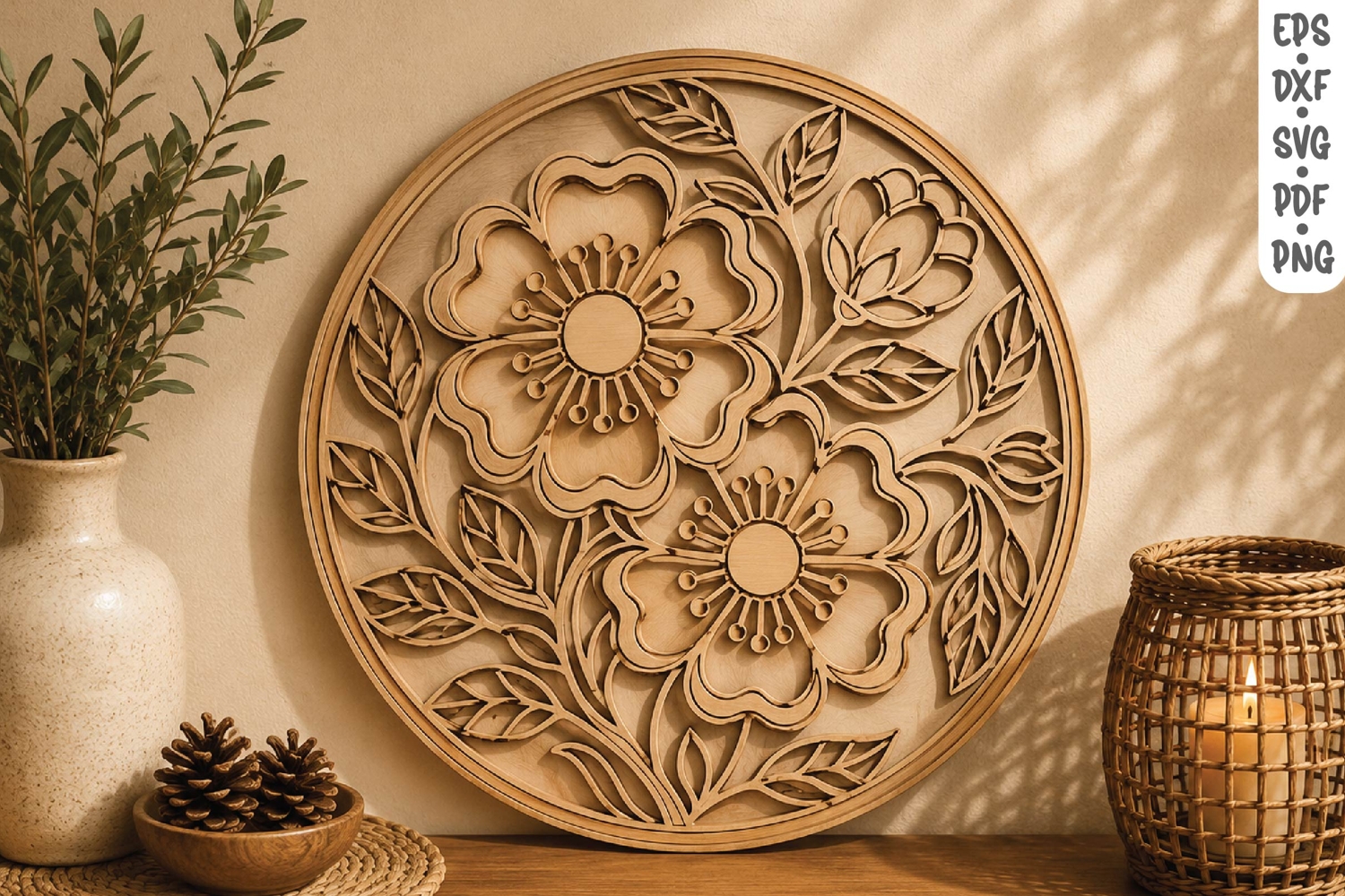 Wall Edrawing Floral Blossom Wooden Wall Art SVG - Design Bundles