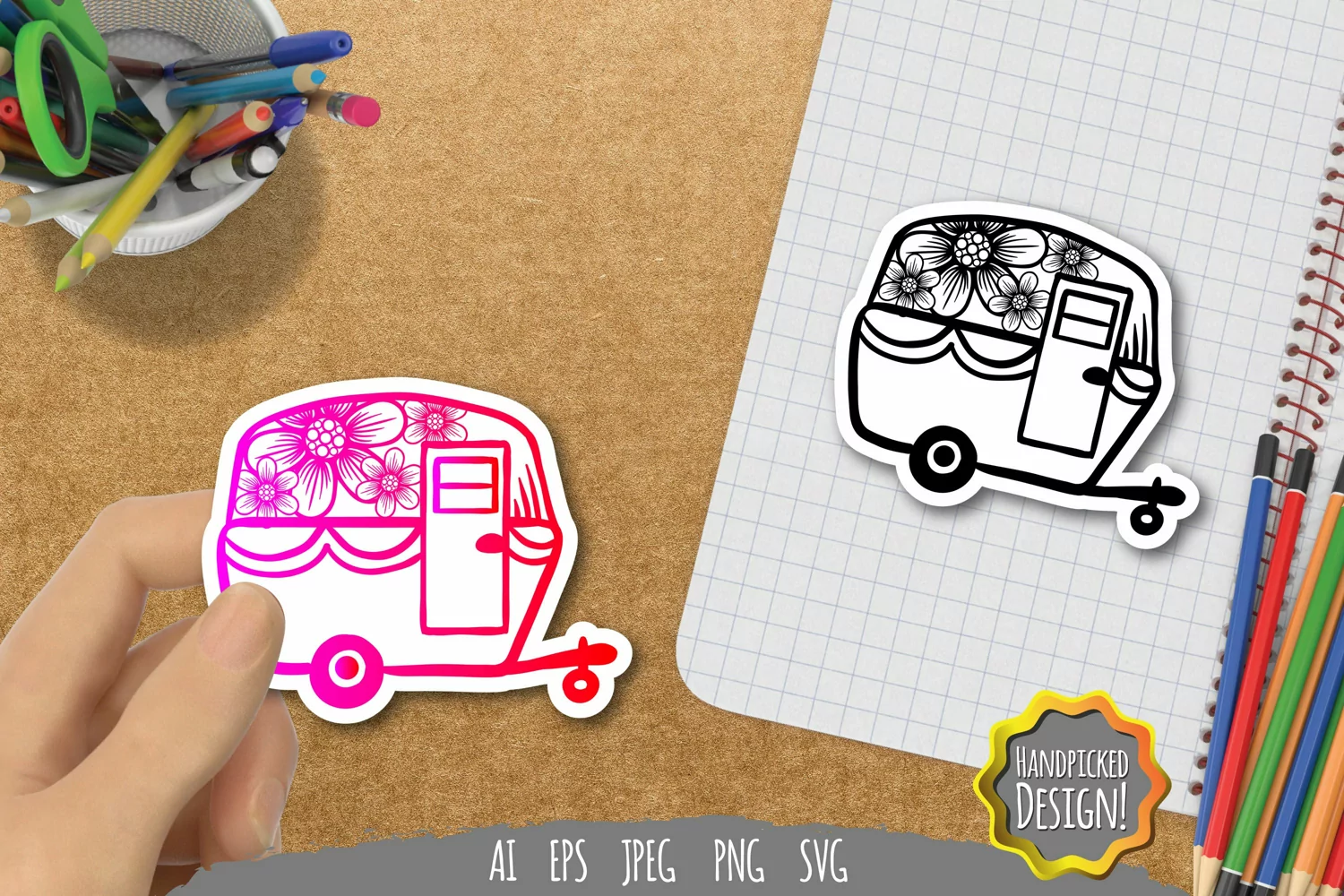 Floral Caravan with Gradient Color Sticker product image 1