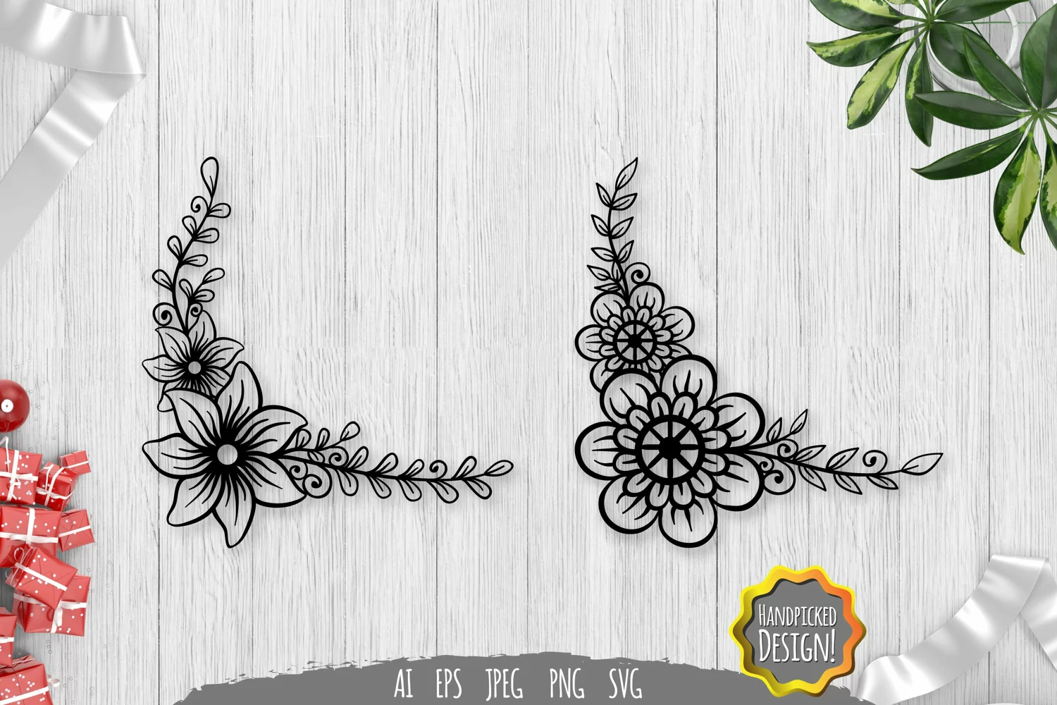 Floral Corner Border SVG File product image 1
