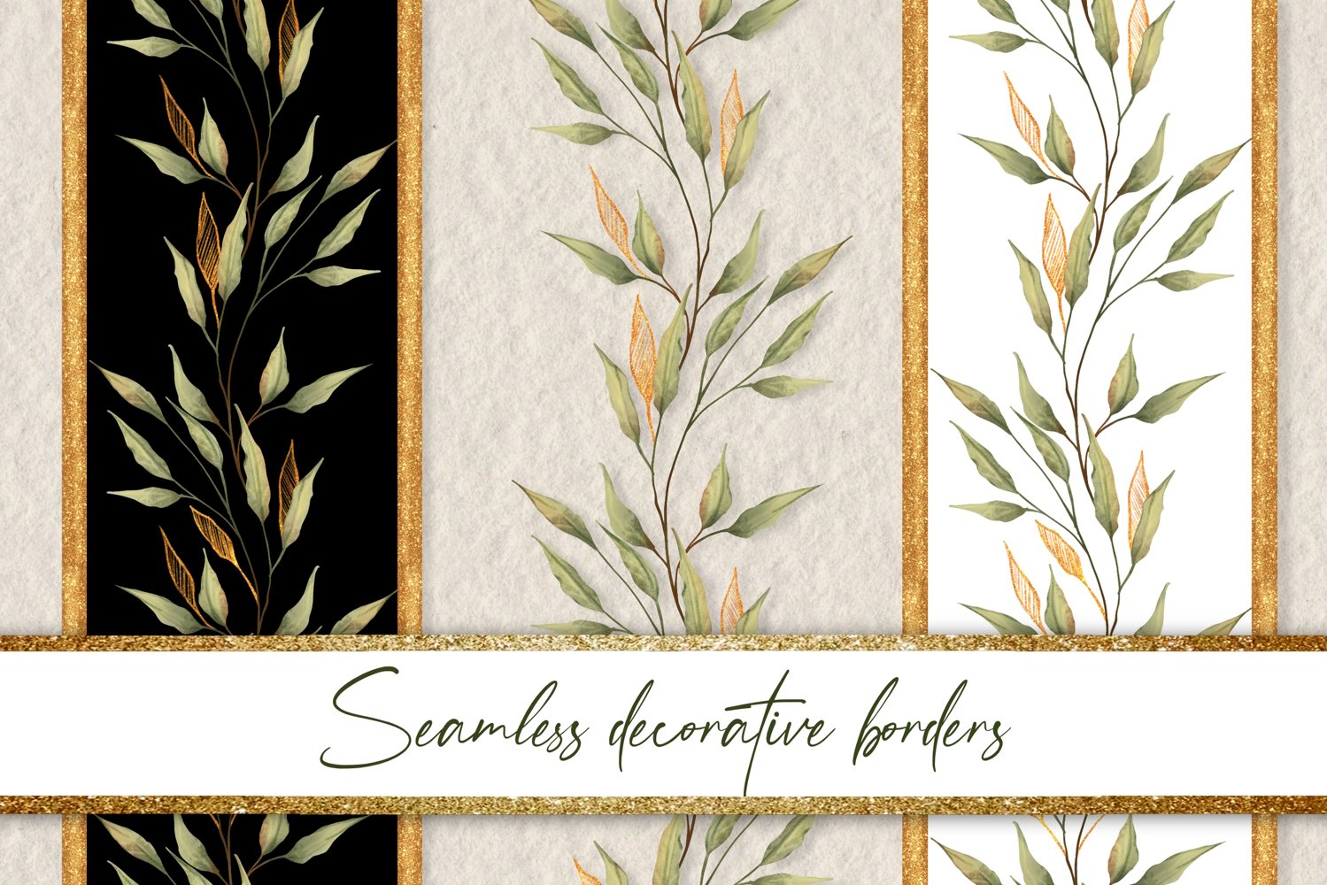 Elegant Gold Floral Seamless Border product image 1