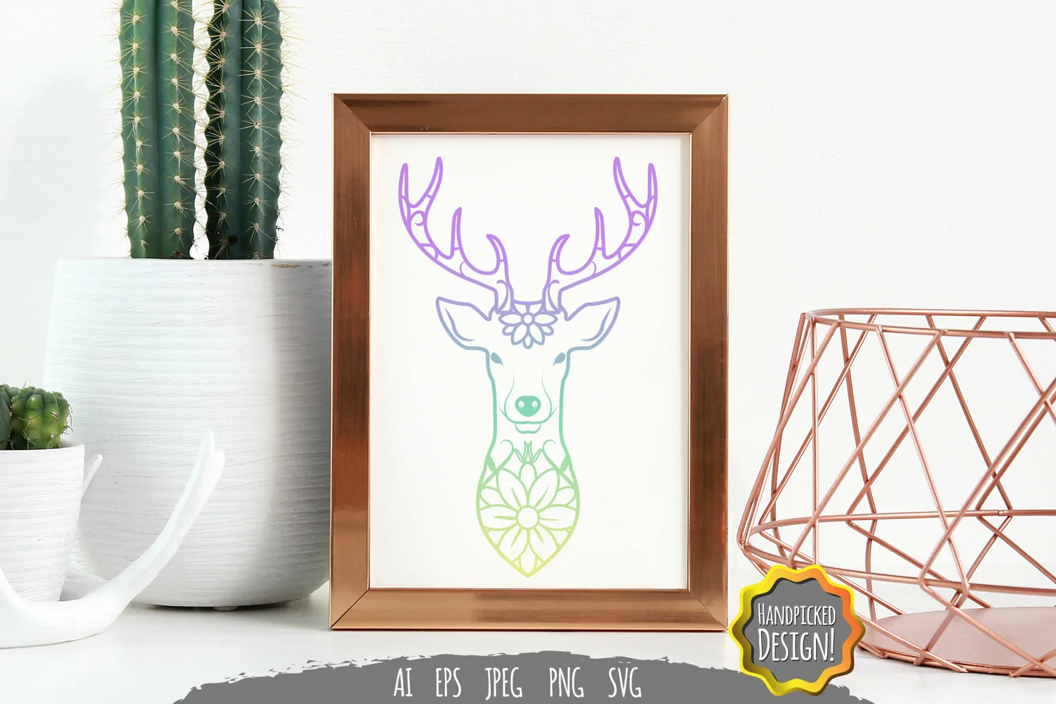 Floral Deer Head with Gradient Color SVG product image 1