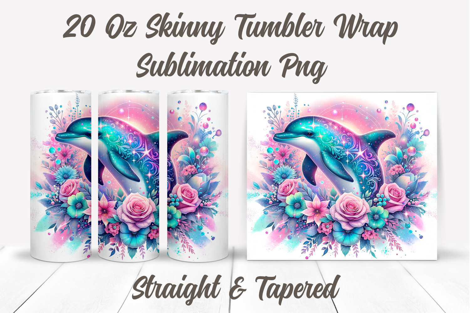 Dolphin Tumbler Wrap, Floral Tumbler Wrap, Summer Tumbler product image 1