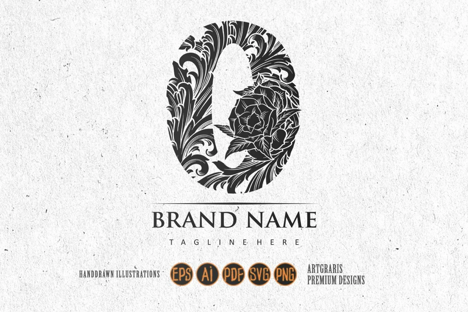 Floral eleganc engraved o monogram vintage letter monochrome product image 1