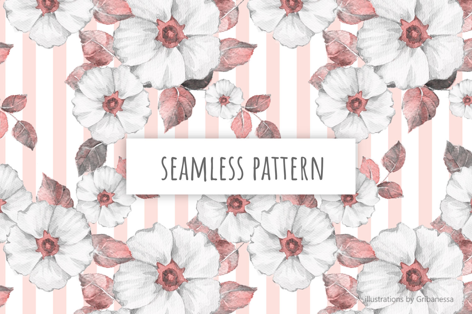 Watercolor Floral Stripe Seamless Pattern product image 1