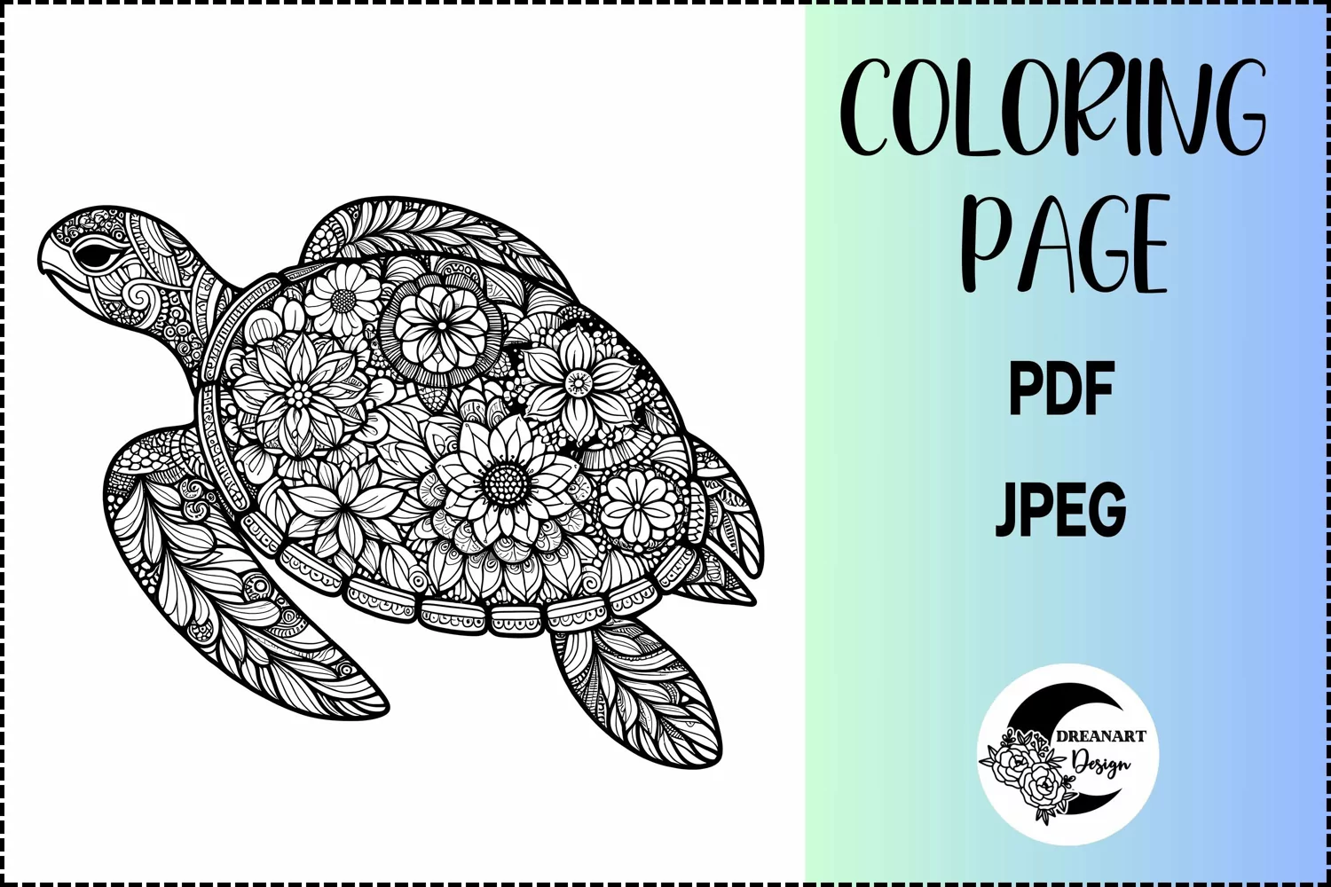 Floral Turtle Coloring Page
