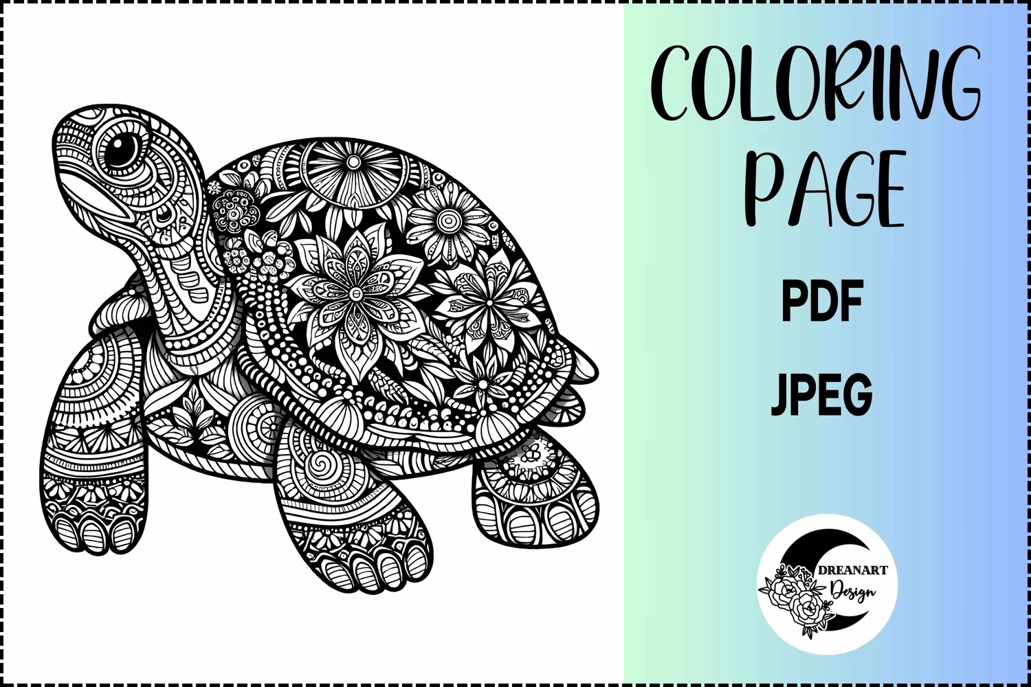 Floral Turtle Coloring Page