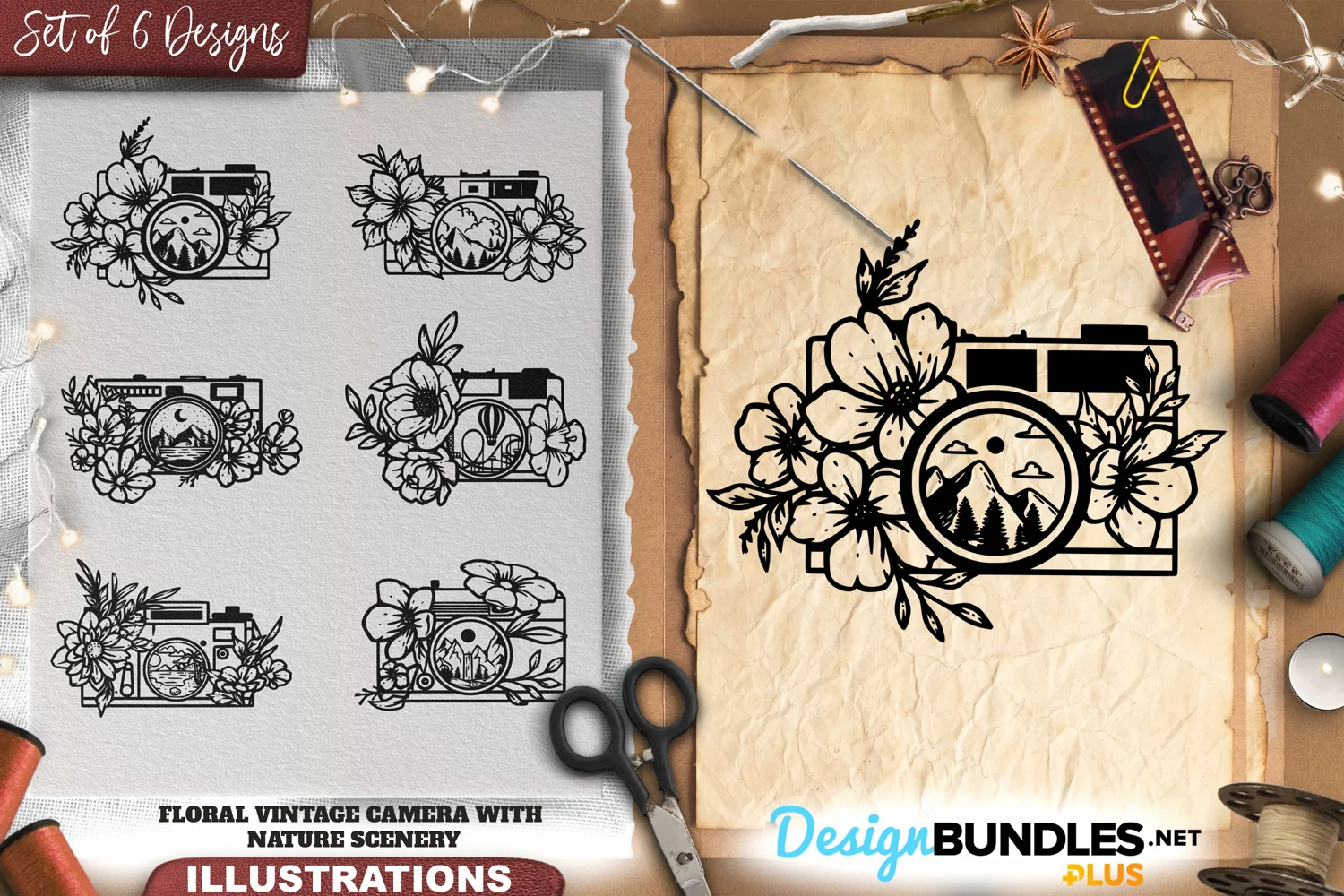 Floral Vintage Camera With Nature Scenery Illustrations product image 1