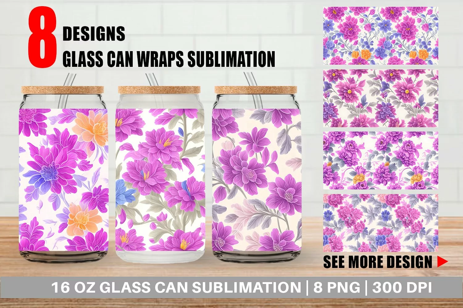 Glass Can Wraps Floral Vintage Pattern product image 1