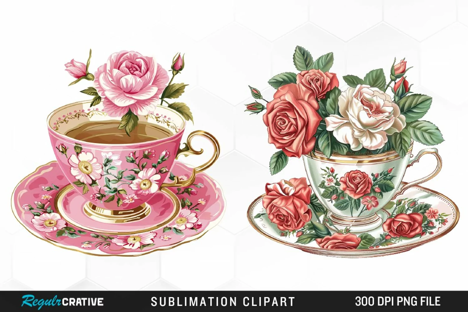 Floral Vintage Tea Cup Artwork Clipart product image 1