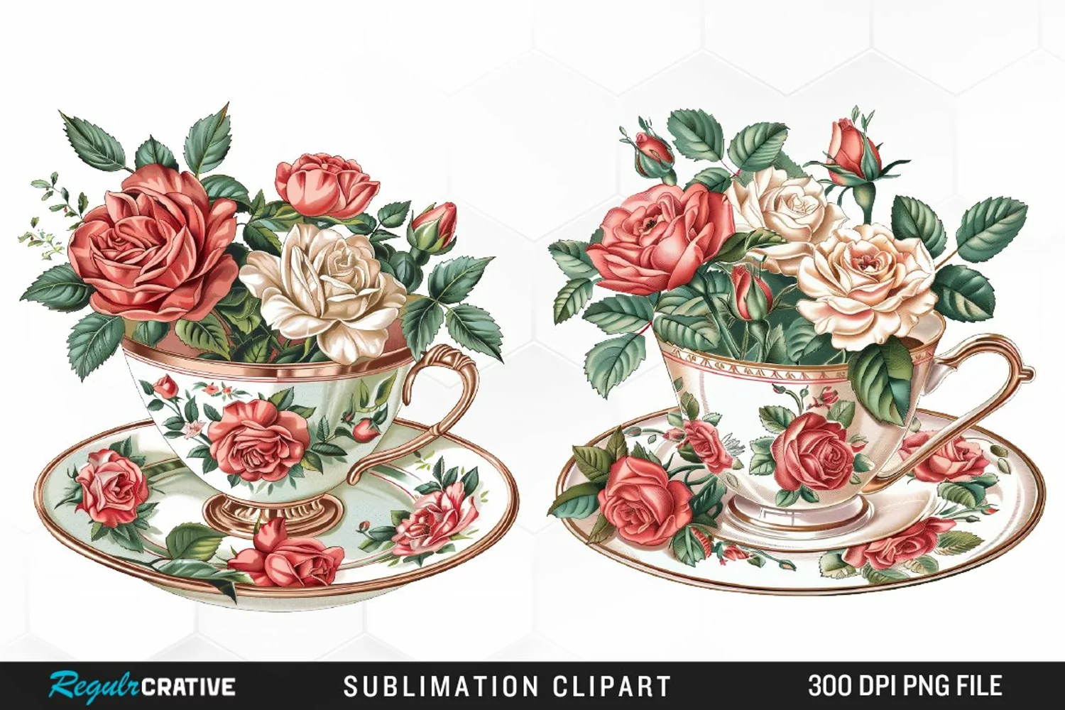 Floral Vintage Tea Cup Artwork Clipart product image 1