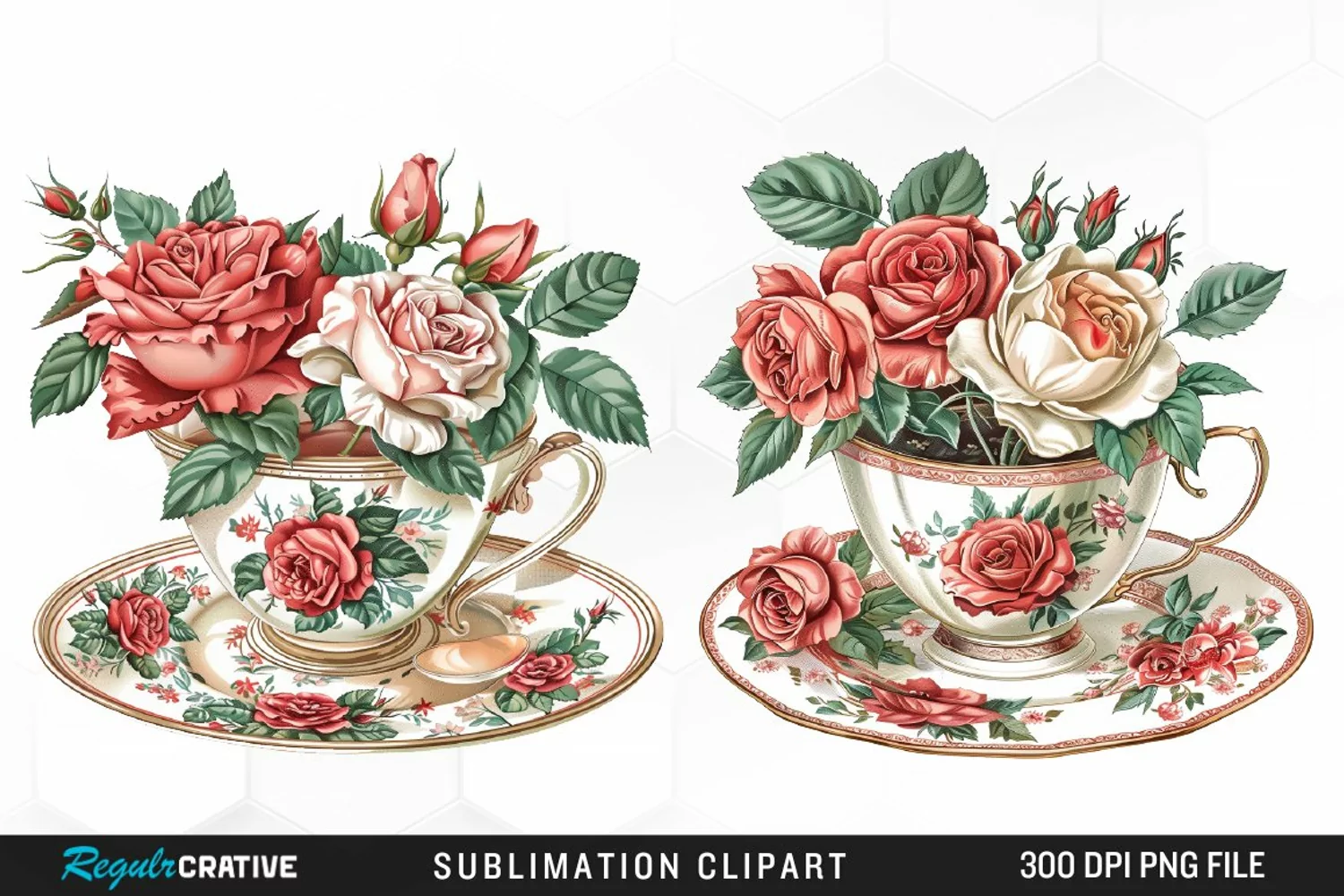Floral Vintage Tea Cup Design Clipart product image 1