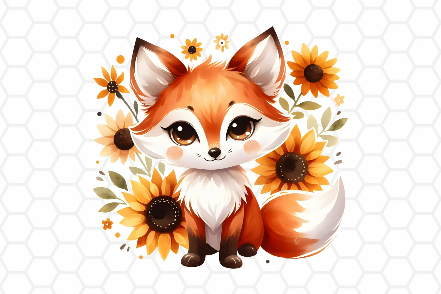 Floral Watercolor Fox Clipart Fox PNG Design