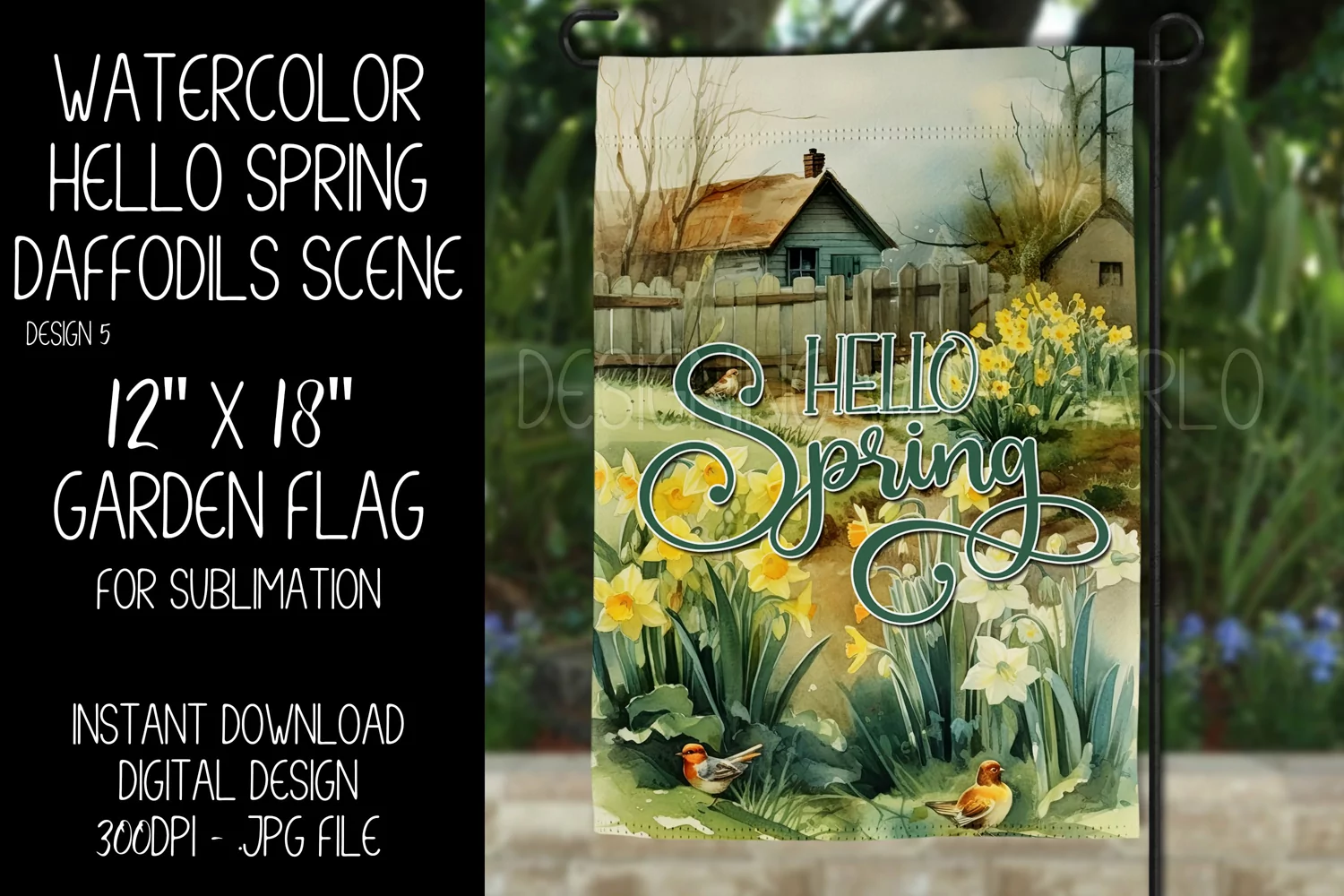 Spring Garden Flag Sublimation Design, Daffodil Scenery, d5 product image 1