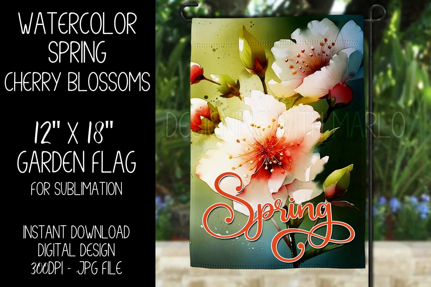 Spring Garden Flag Sublimation Design, Cherry Blossoms, d1 product image 1