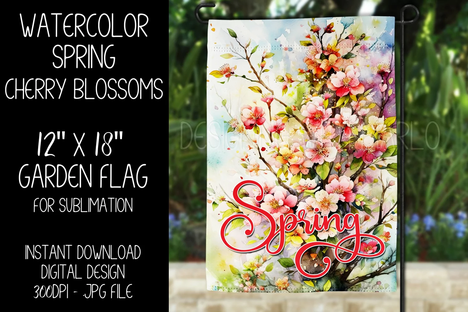 Spring Garden Flag Sublimation Design, Cherry Blossoms, d2 product image 1