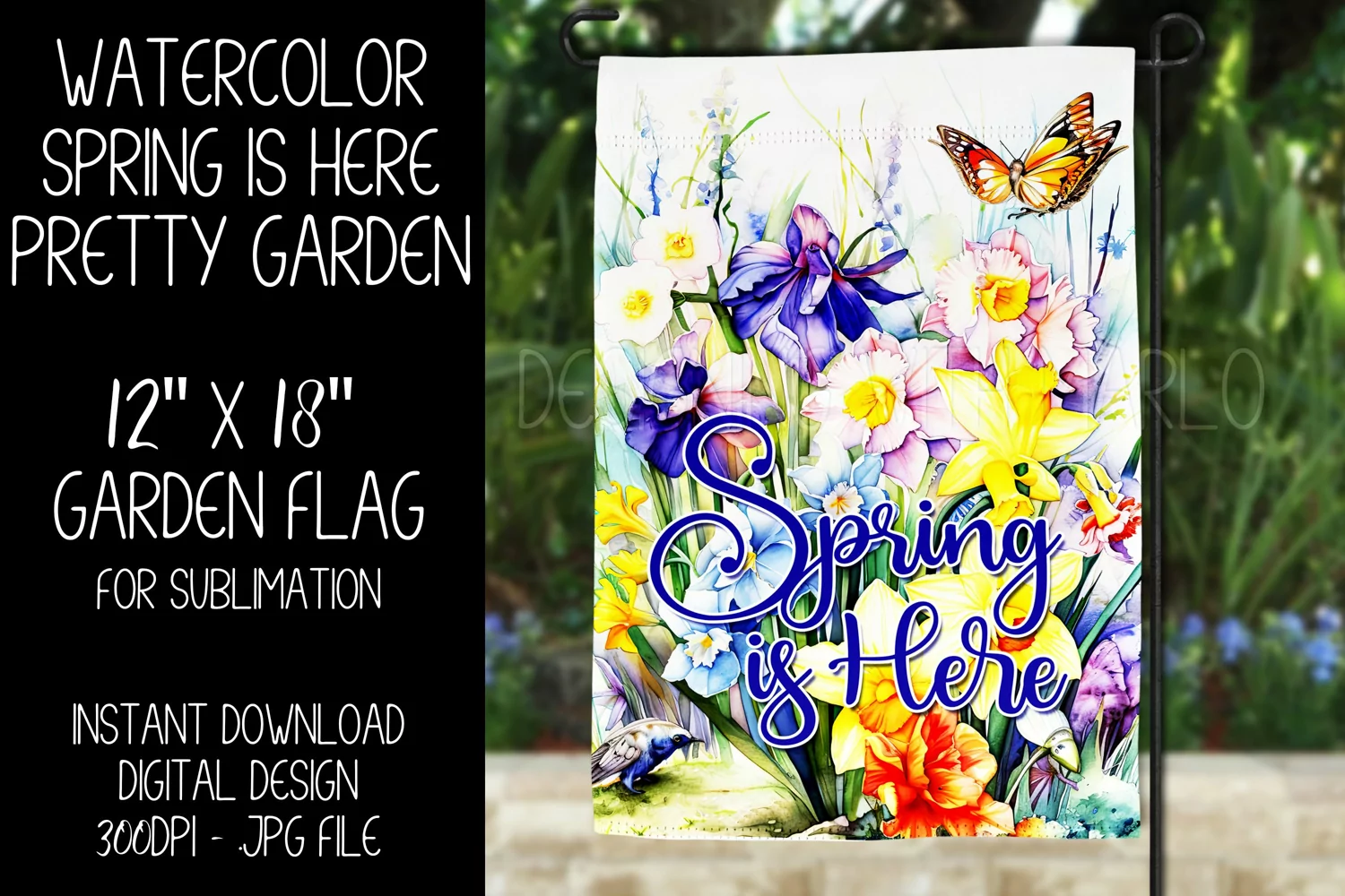 Spring Garden Flag Sublimation Design, Pretty Spring Garden product image 1