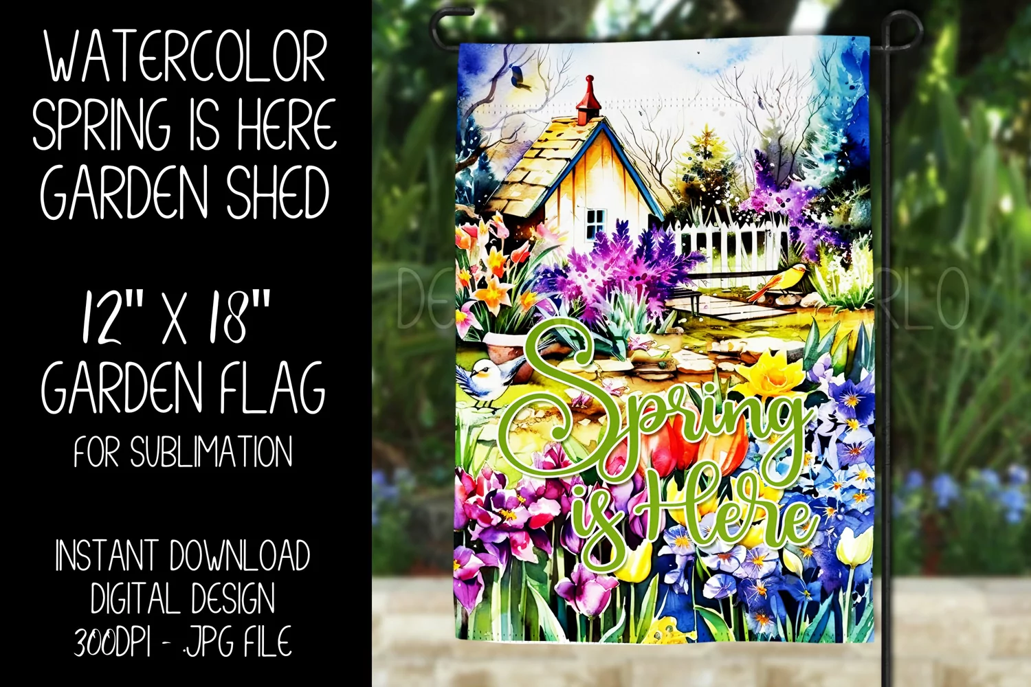 Spring Garden Flag Sublimation Design, Garden Shed, d2 product image 1