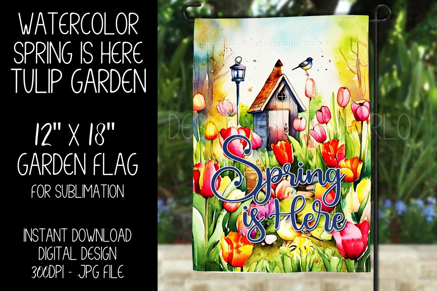 Spring Garden Flag Sublimation Design, Tulip Garden, d2 product image 1