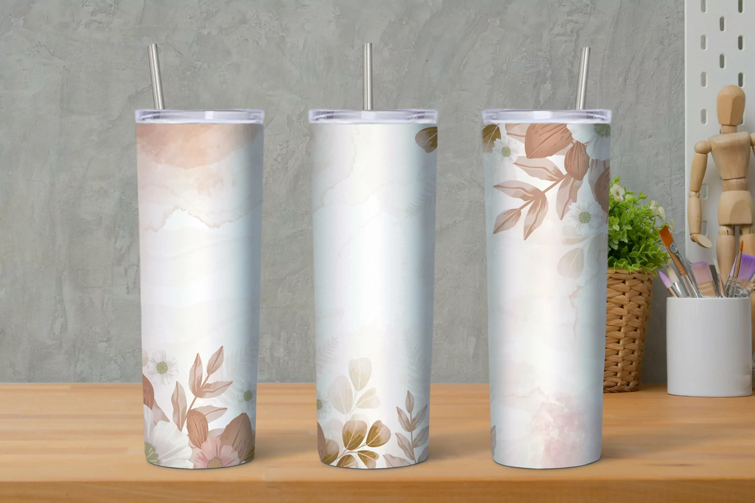 Floral Tumbler Watercolor Sublimation, 20 Oz Tumbler Png product image 1