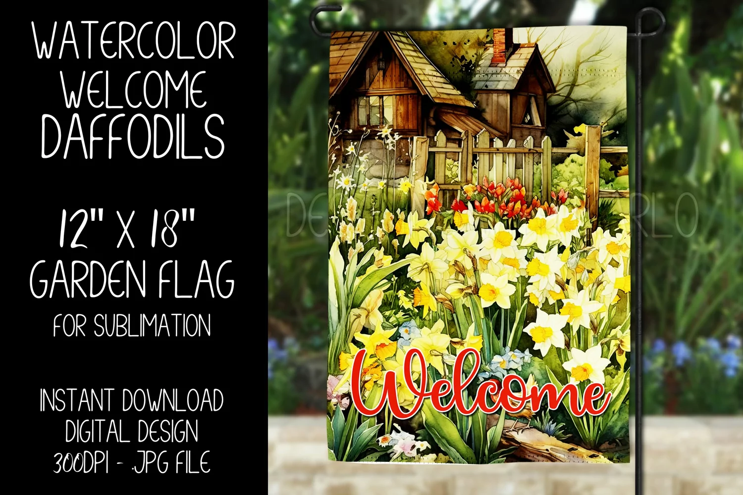 Spring Welcome Garden Flag Sublimation Design, Daffodils, d2 product image 1