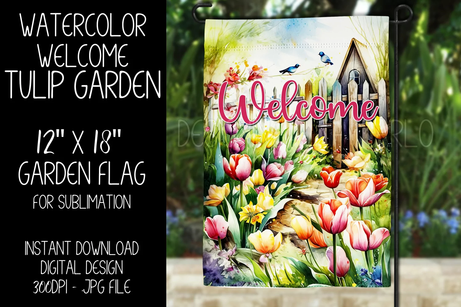 Welcome Garden Flag Sublimation Design, Tulip Garden, d1 product image 1