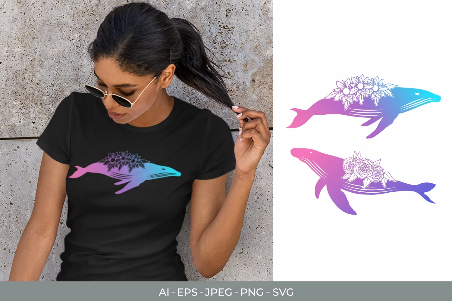 Whale with Flowers in Gradient Color, Sublimation Set product image 1