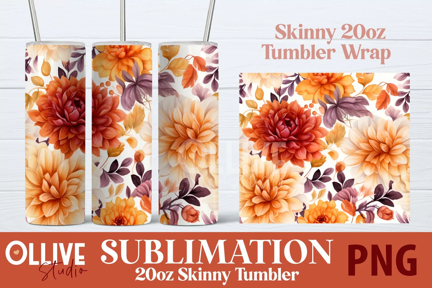 Floral Fall Pattern 20oz Tumbler Wrap PNG product image 1
