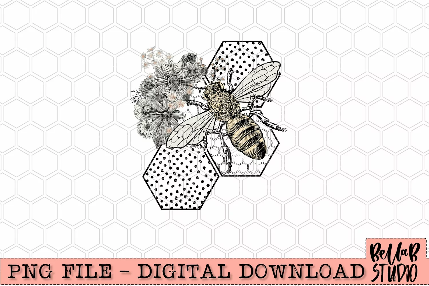Vintage Floral Honey Bee PNG Design product image 1