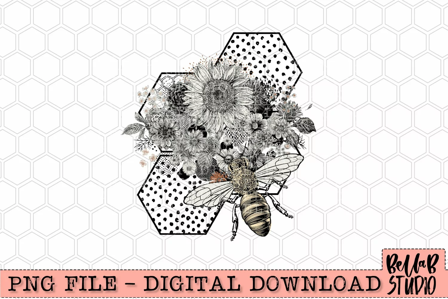 Vintage Floral Honey Bee PNG Design product image 1