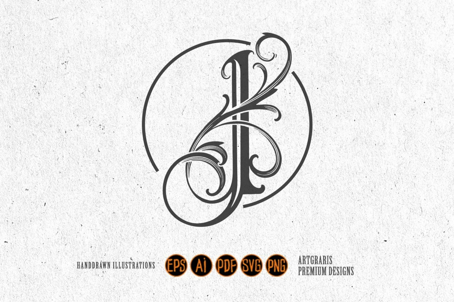 Flourish lettering I monogram logo vintage luxury outline product image 1