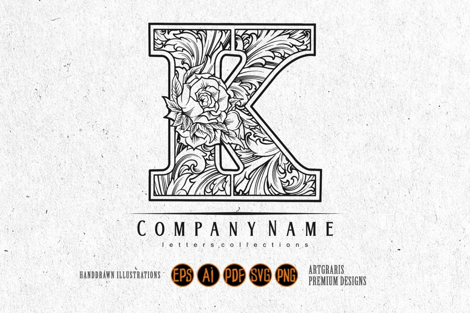 Flourish vintage elegance K monogram letter logo outline product image 1