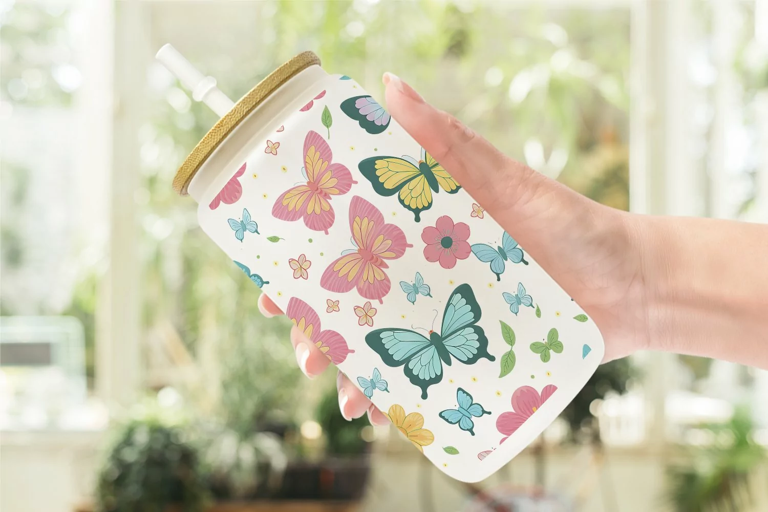 Flower and Butterfly Glass Can Wraps product image 1