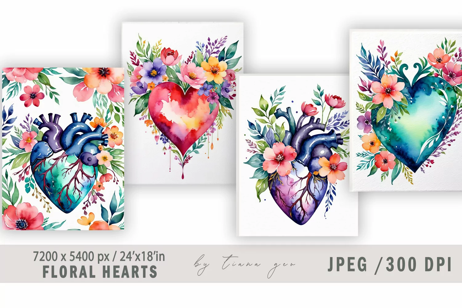Watercolor flower heart illustrations for prints- 4 Jpeg product image 1