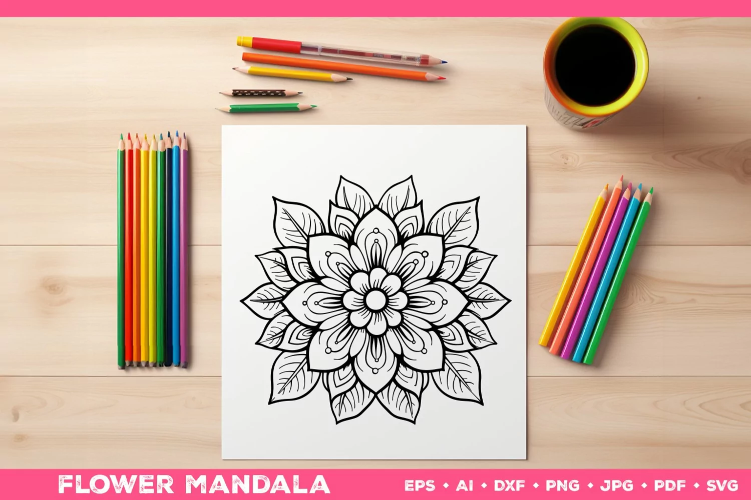 Mandala SVG, Flower Mandala Cut File, Mandala Coloring Page product image 1
