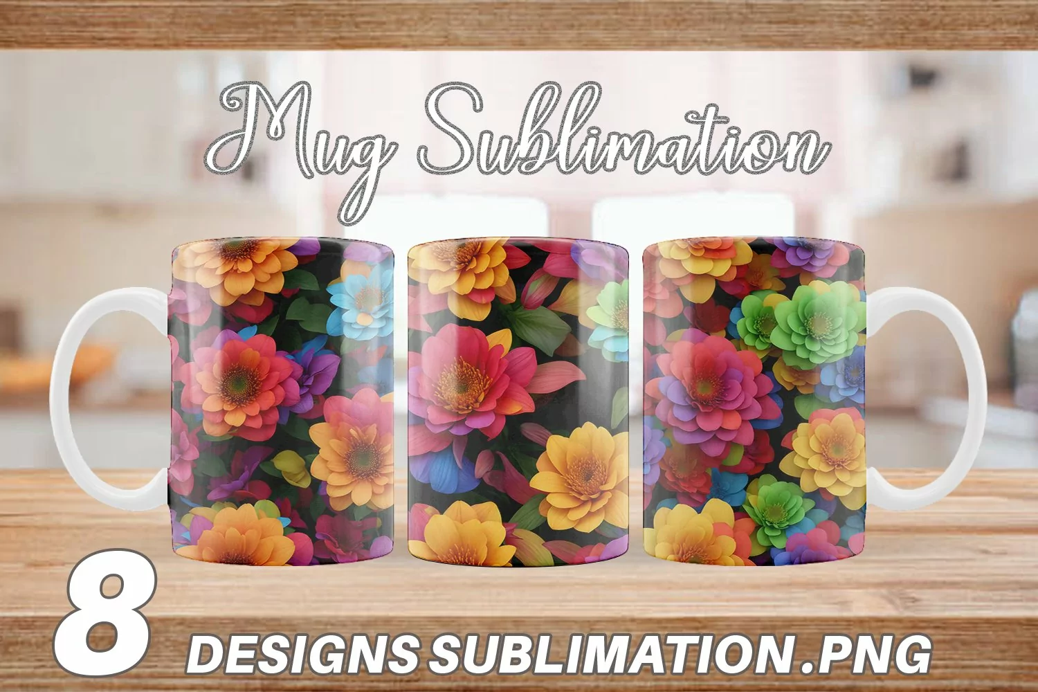 3D Flower Colorful Mug sublimation design product image 1