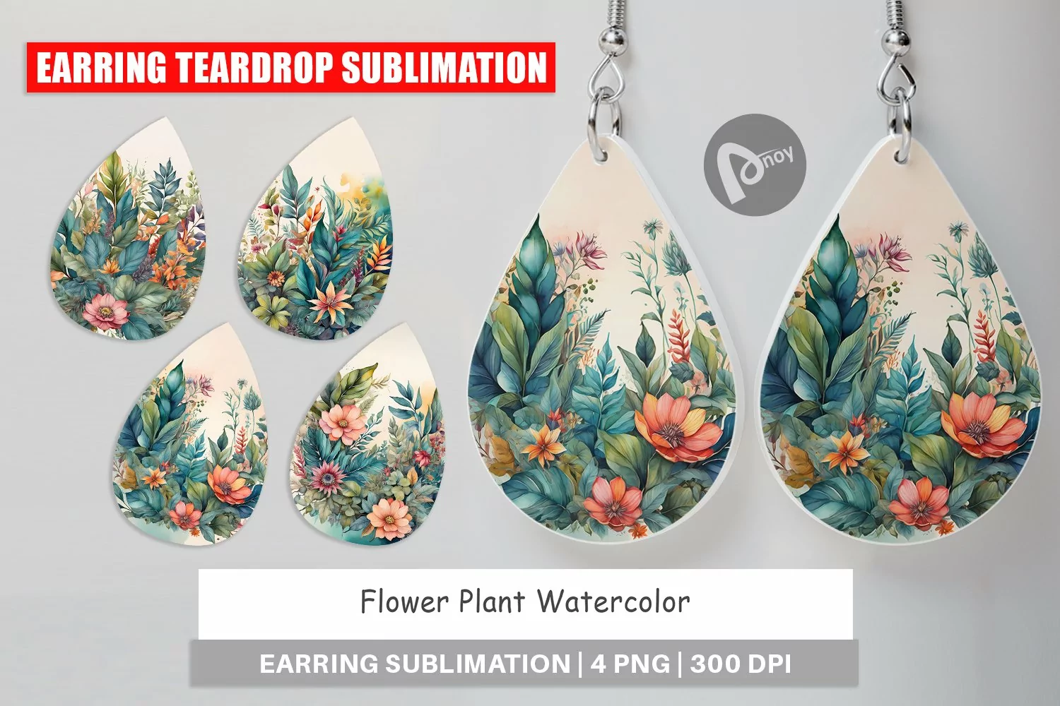 Earring Teardrop Flower Plant Watercolor product image 1