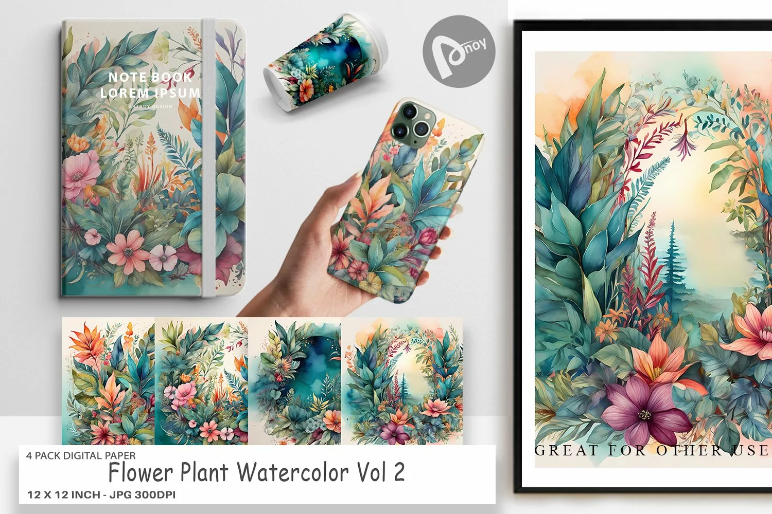 Digital Paper Flower Plant Watercolor product image 1