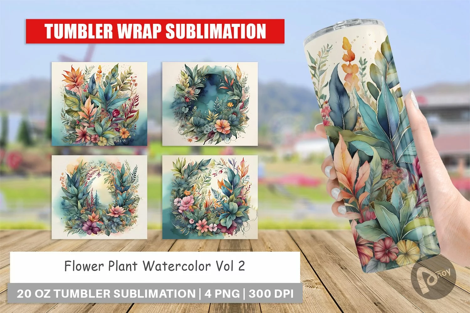 Tumbler Sublimation Wra Flower Plant Watercolorp product image 1